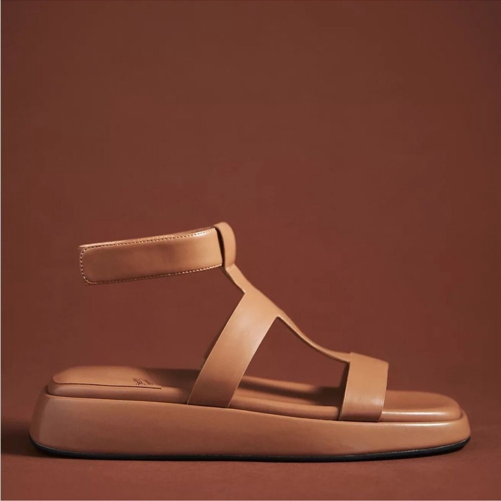 NWOB Jeffrey Campbell Devis Leather Platform Sandals in Dark Natural / Tan - Picture 4 of 12